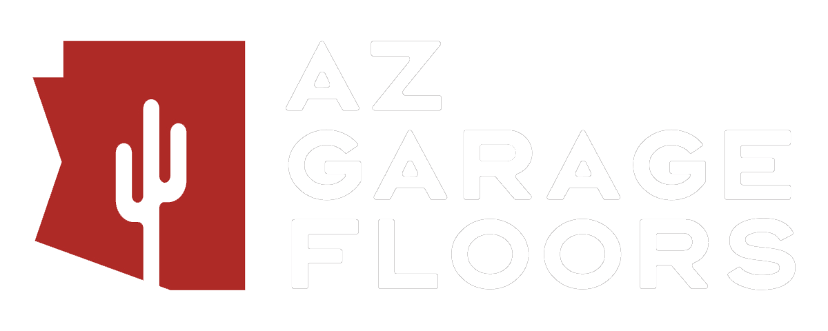 white logo Az Garage Floors - custom color epoxy flooring Call Az Garage Flooring for pricing 602-254-3363
